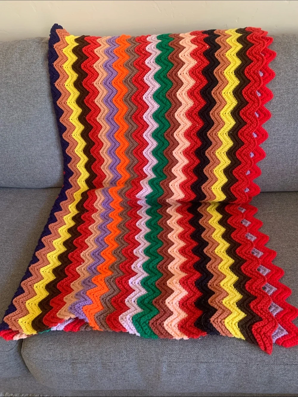 Handmade Zigzag Multicolor Throw Afghan Blanket  47” x 55”